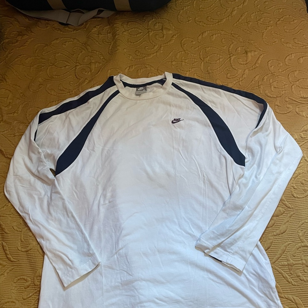 Nike White and Dark blue Long Sleeve Tee
